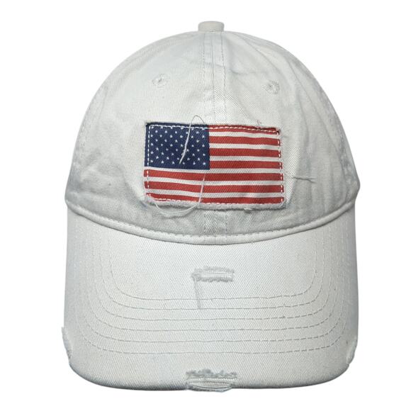 American Flag Slideback Hat Solid White One Size Adjustable Vent Holes - Picture 1 of 9